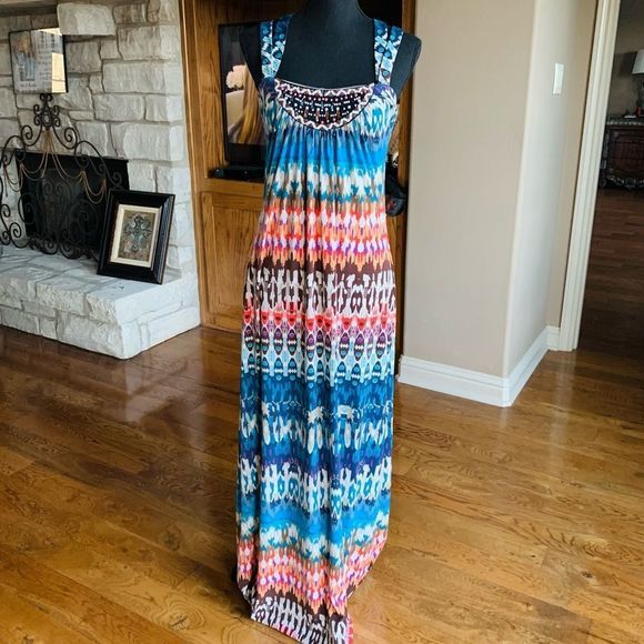 Nicole Miller Dresses & Skirts - 𝅺Nicole Miller Color Block Beaded Maxi Dress